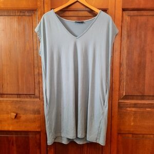 🛍 Jump At The Sun Dusty Blue V-neck Cap Sleeve T-shirt Dress Pockets Size M
